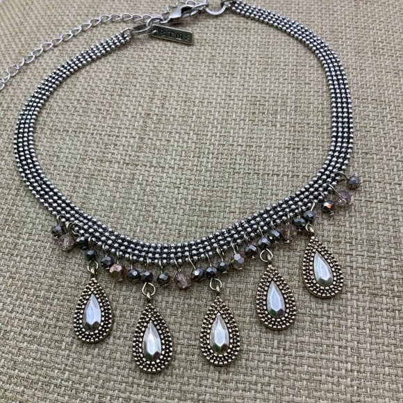 White House Black Market Mixed Metals Fringe Dangle Chocker Necklace - Picture 6 of 7